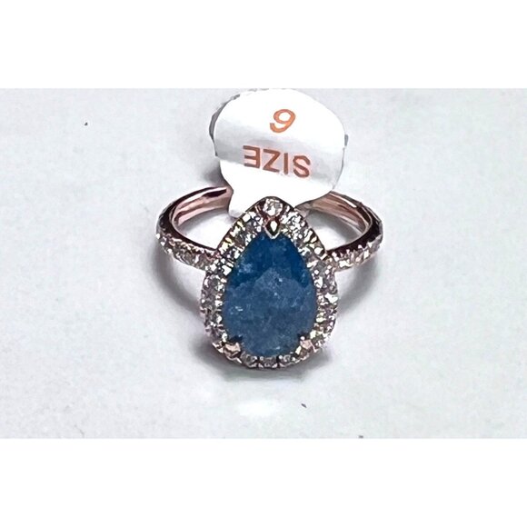 Ring Bomb Party Ring, size 6, speckled blue stone rose gold band - Picture 6 of 8